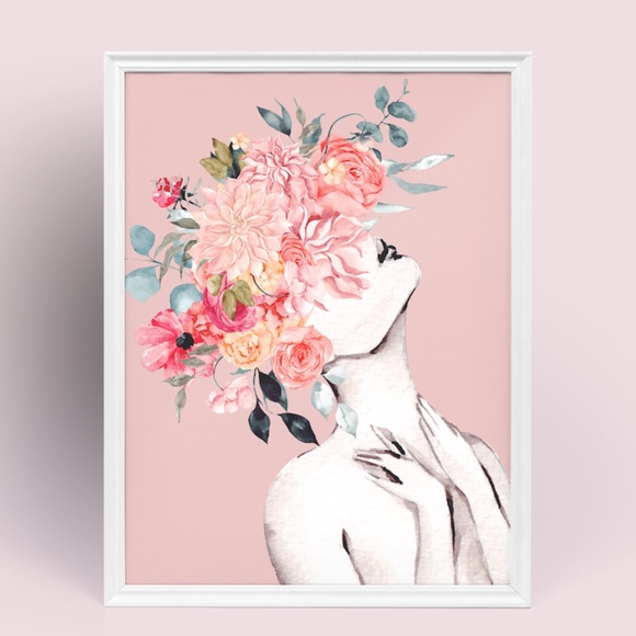 Watercolor Floral Woman Portrait Wall Art Illustration Print Poster Unframed - Picture 10 of 17